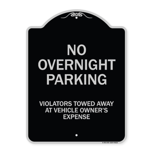 Signmission Designer Series-No Overnight Parking, Black & Silver Heavy-Gauge Aluminum, 24" x 18", BS-1824-9828 A-DES-BS-1824-9828 - main